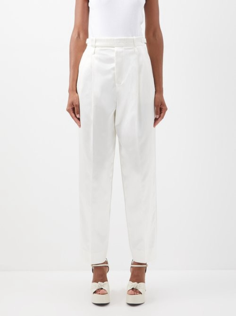 Gucci White High-Waist Pleated Satin Trousers NWT